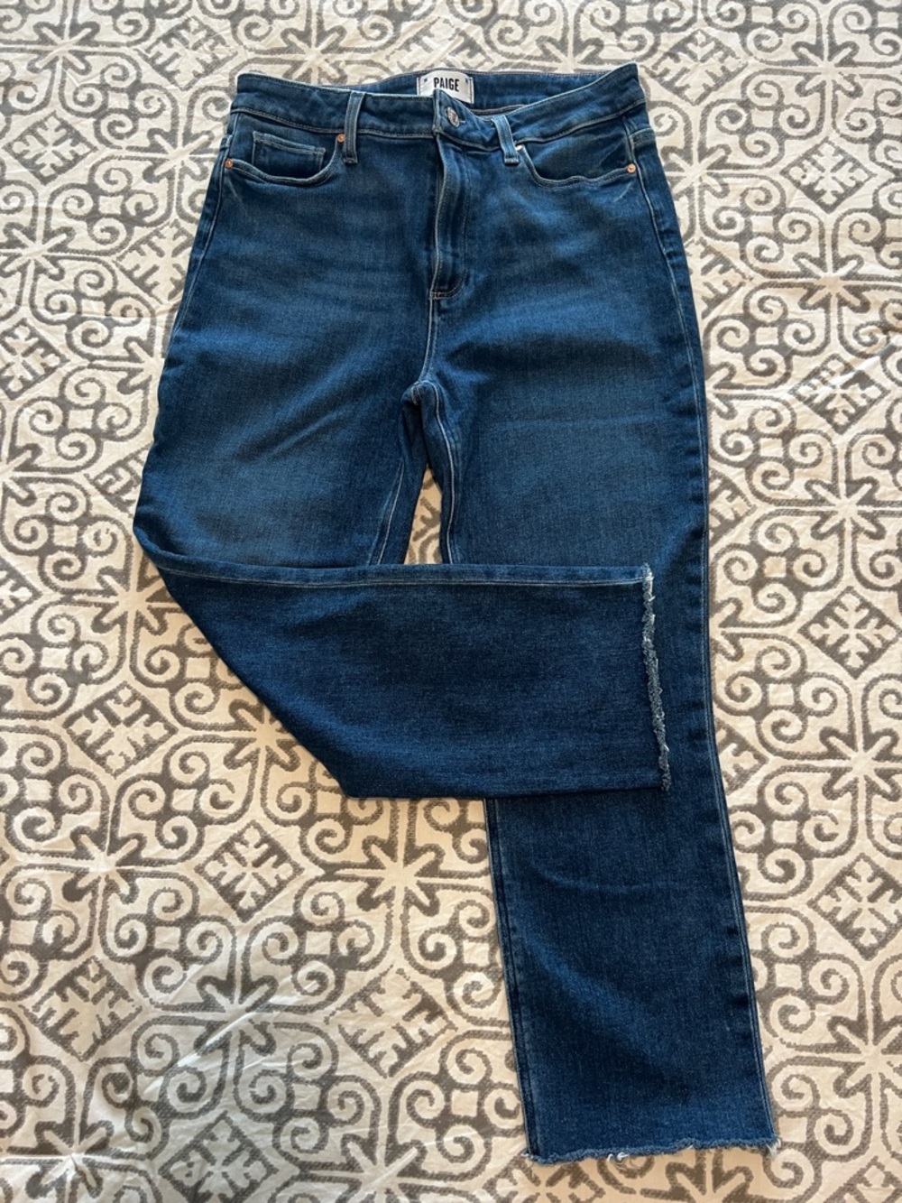 PAIGE Dark Blue High-Rise Straight Jeans